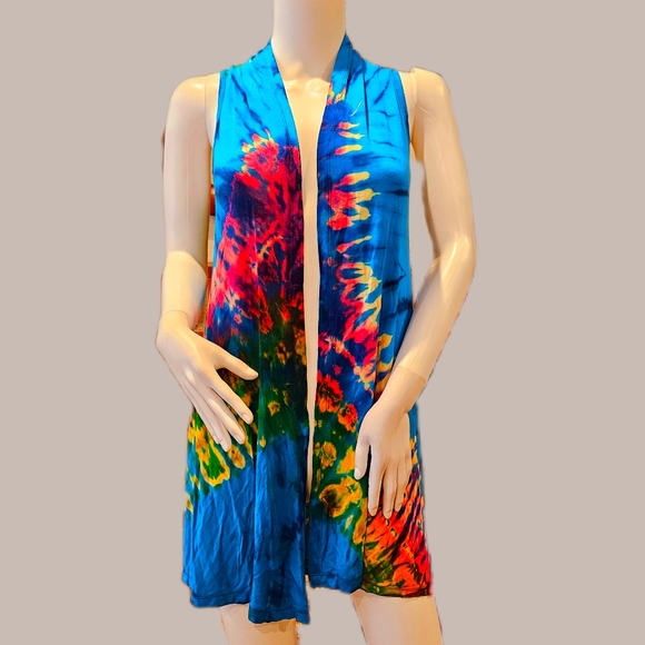 TIE DYE Rayon Stretch Sleeveless Cardigan-**5 Colors Avail.**- New - Picture 3 of 11